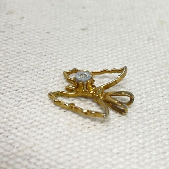 Butterfly Openwork Pendant With Diamond Chip Gold Tone Necklace Vintage - Picture 6 of 9